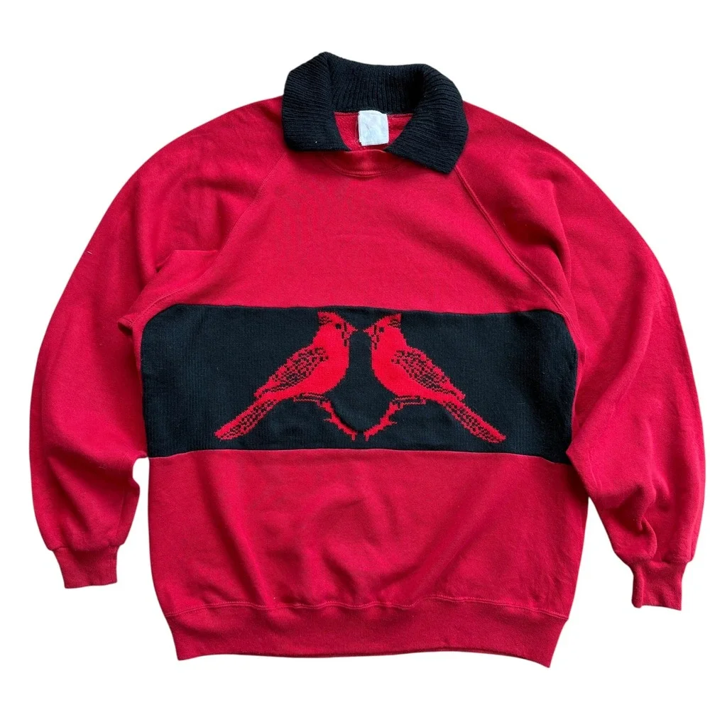 Vintage Jerzees Cardinals Sweatshirt 2X Red Black‎ Knit Collar Made in USA 90s